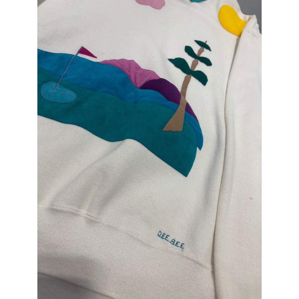 Vintage Jerzees Golf Landscape Sweatshirt White Teal Collar Made in USA Large - Picture 4 of 8